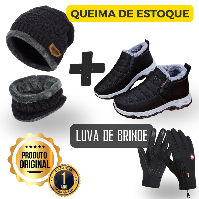 QUEIMA DE ESTOQUE - Kit Touca E Cachecol + Bota Ankle Boots + LUVA IMPERMEÁVEL | ÚLTIMAS 20 UNIDADES